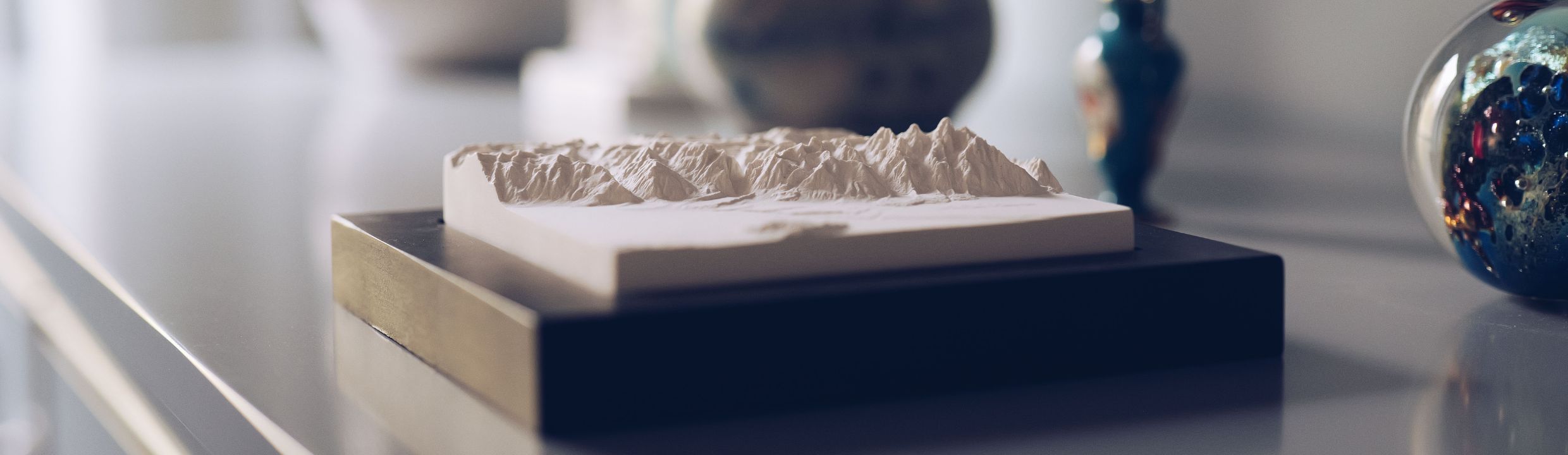 Mountain model sitting on a counter