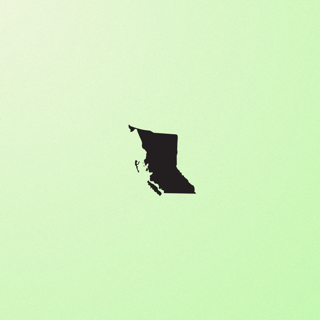 Outline of British Columbia on a green background.