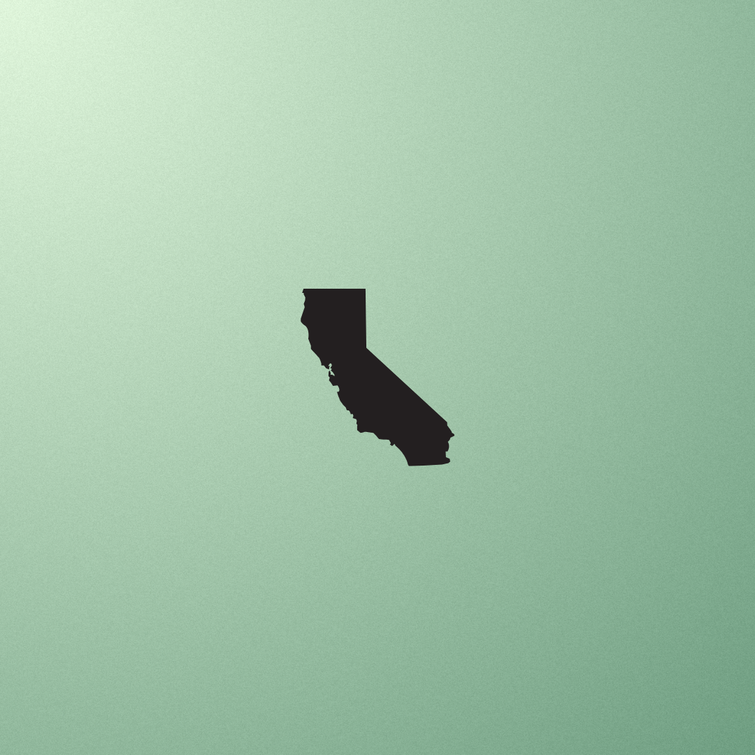 Outline of California on a green background.