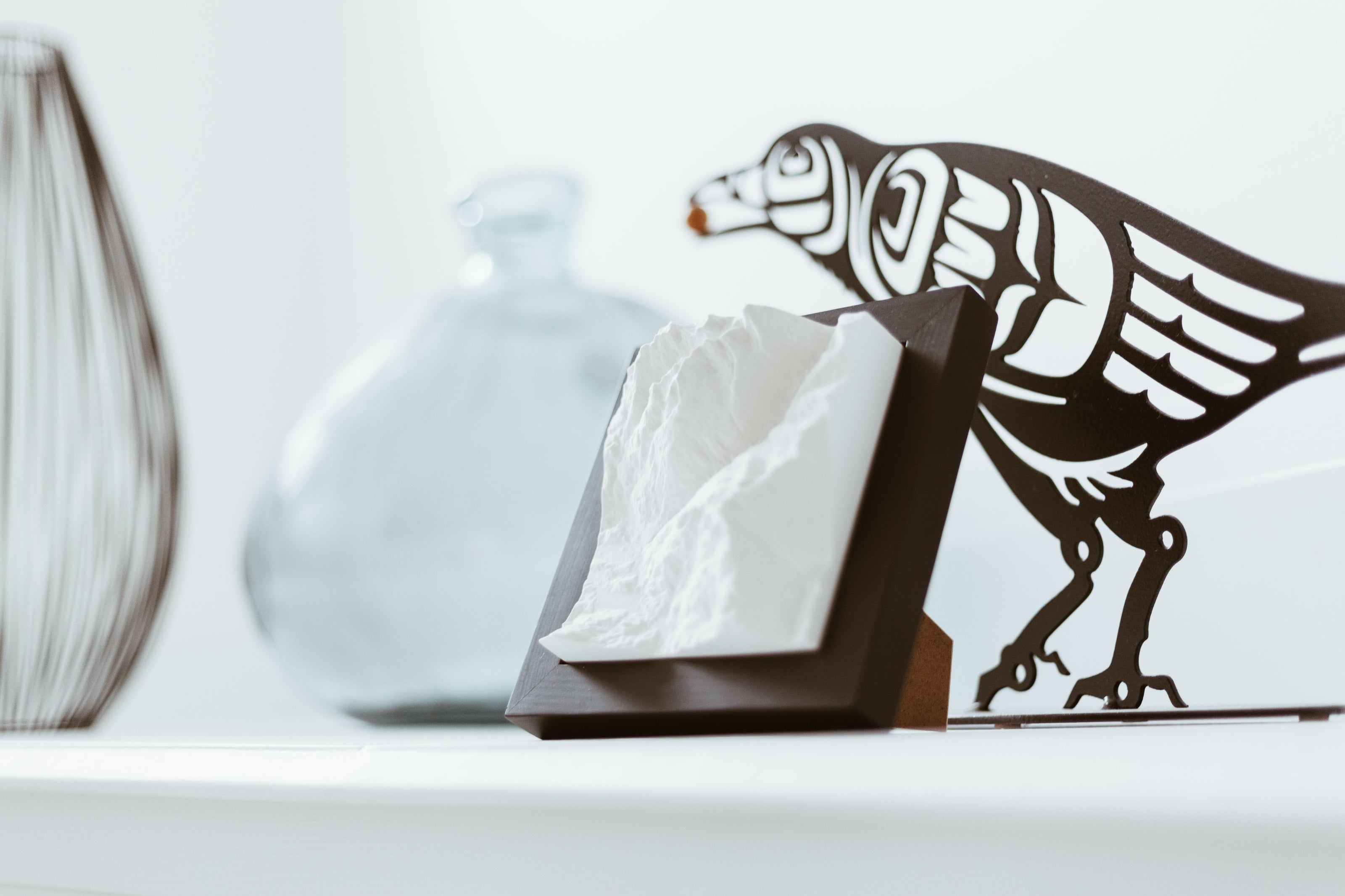 Mountain model on a countertop.