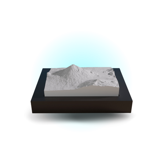 3D model of a mountain on a black base with a white background