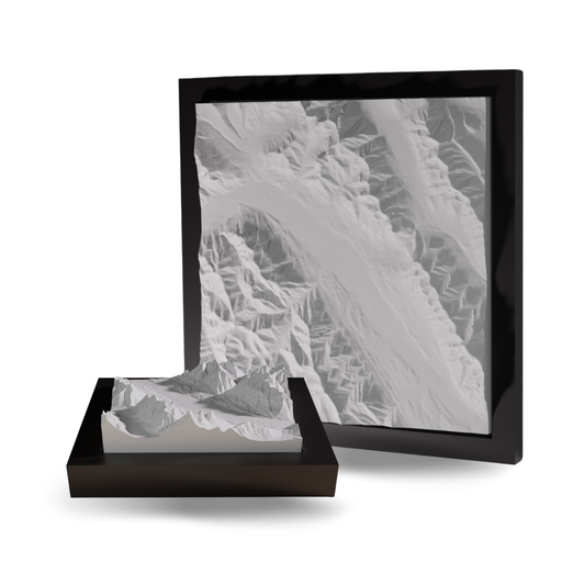 Framed black and white abstract artwork on a white background