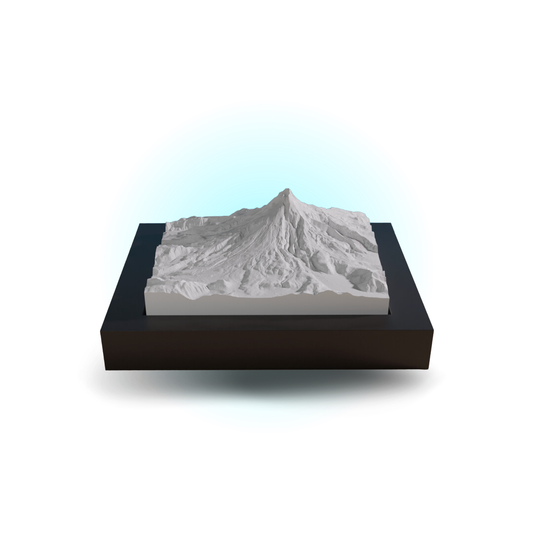 3D model of a mountain on a black base with a white background