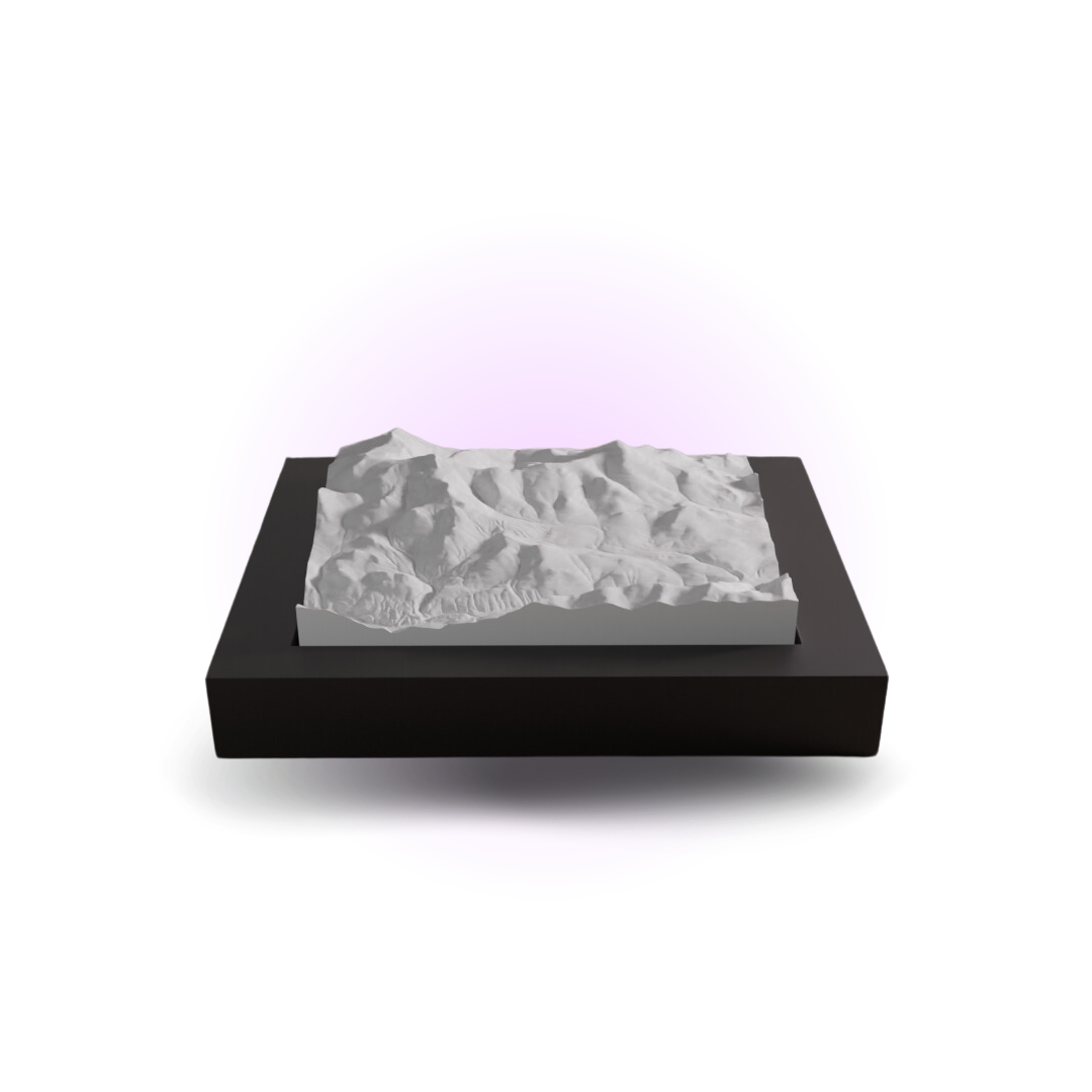 Topographic map on a black base with a white background