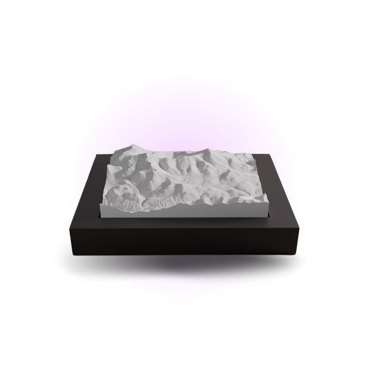 Topographic map on a black base with a white background