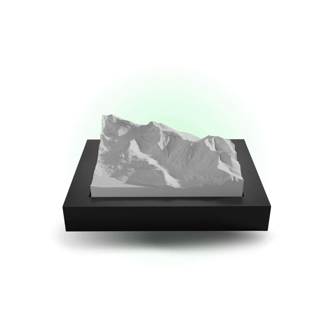 Mountain model on a black base with a white background