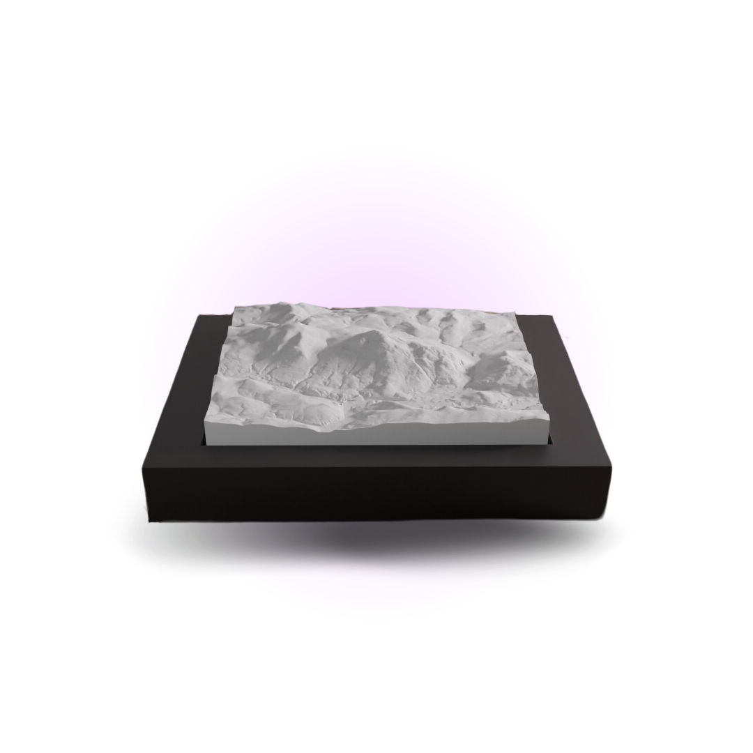 Marble-patterned object on a black stand with a white background