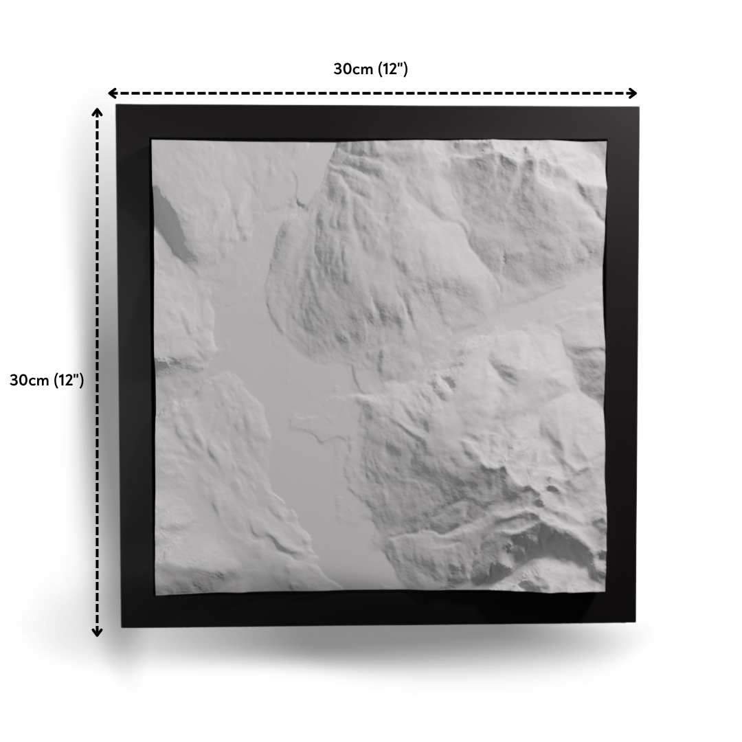 Framed artwork with dimensions indicated on a white background