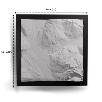 Framed artwork with dimensions indicated on a white background