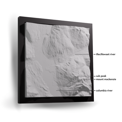 Topographic map with labeled features on a white background