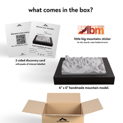 Product packaging with LBM logo and mountain-themed items on a white background