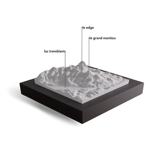 Topographic model with labeled mountain peaks on a white background