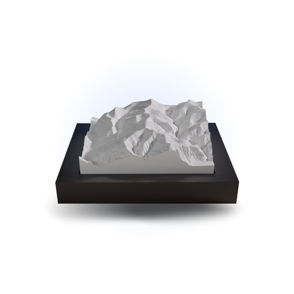 3D topographic model on a black base with a white background