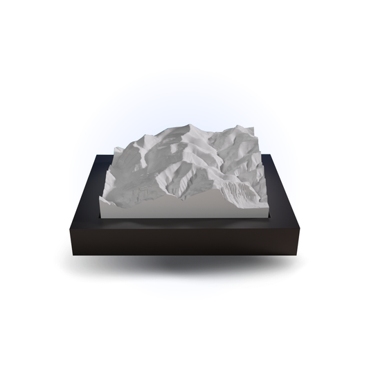 3D topographic model on a black base with a white background